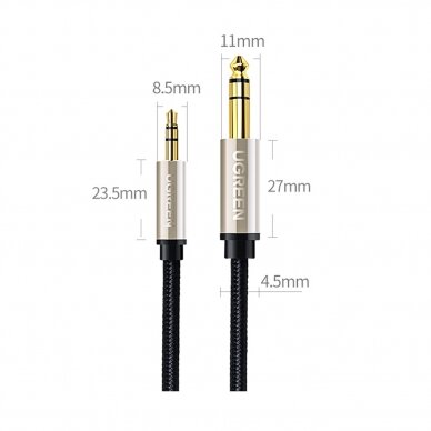 Kabelis Ugreen audio cable TRS mini jack 3.5mm - jack 6.35mm 2m Pilkas 11