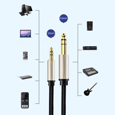 Kabelis Ugreen audio cable TRS mini jack 3.5mm - jack 6.35mm 2m Pilkas 6