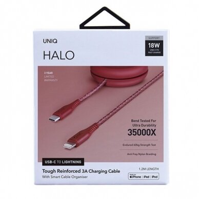 Kabelis  UNIQ MFI Halo USB-C-Lightning 18W 1,2m raudonas 5