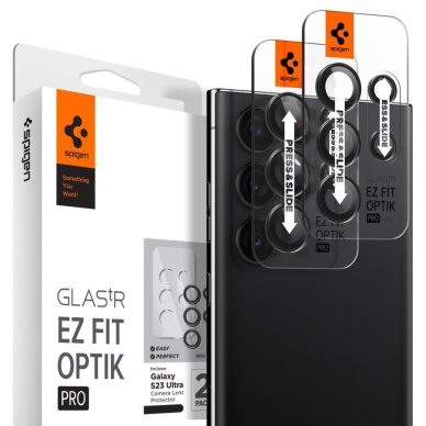 Kameros apsauga Spigen OPTIK.TR ”EZ FIT” 2-PACK SAMSUNG GALAXY S23 ULTRA Juoda