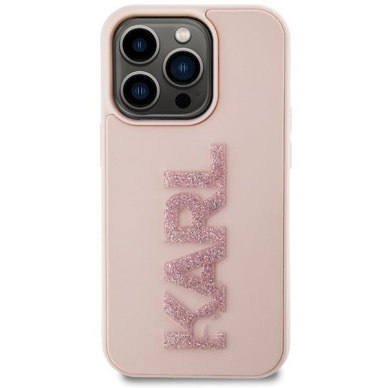 Karl Lagerfeld 3D Rubber Glitter Logo case for iPhone 15 Pro Max - pink 2