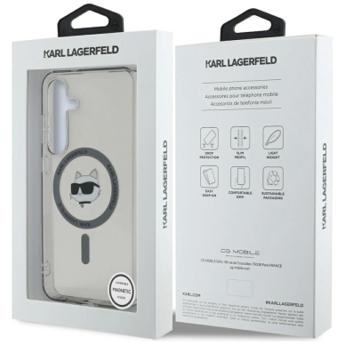 Karl Lagerfeld Button Choupette Head Printed Logo MagSafe Samsung Galaxy S25 Dėklas Juodas 7