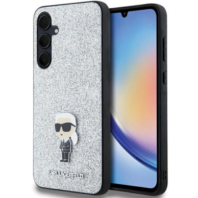 Karl Lagerfeld Fixed Glitter Ikonik Logo Metal Pin dėklas Samsung Galaxy A35 - silver