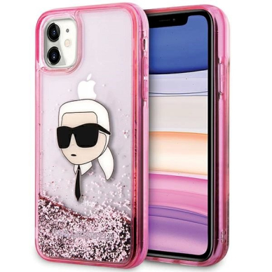 Karl Lagerfeld Glitter Karl Head iPhone 11/XR Case - rožinis