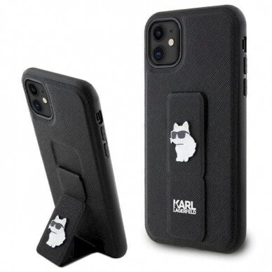 Karl Lagerfeld Gripstand Saffiano Choupette Pins Dėklas skirtas iPhone 11 / Xr - Juodas