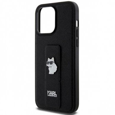 Karl Lagerfeld Gripstand Saffiano Choupette Pins Dėklas skirtas iPhone 13 Pro / 13 - Juodas 4