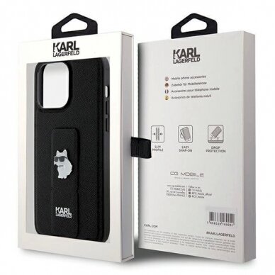 Karl Lagerfeld Gripstand Saffiano Choupette Pins Dėklas skirtas iPhone 13 Pro / 13 - Juodas 7