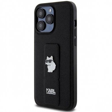 Karl Lagerfeld Gripstand Saffiano Choupette Pins Dėklas skirtas iPhone 13 Pro / 13 - Juodas