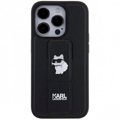 Karl Lagerfeld Gripstand Saffiano Choupette Pins Dėklas skirtas iPhone 14 Pro - Juodas 2