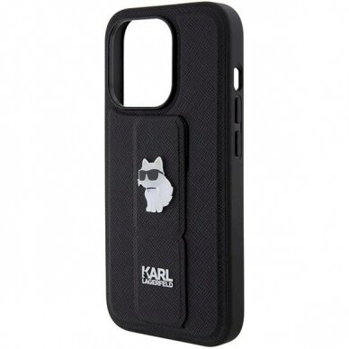 Karl Lagerfeld Gripstand Saffiano Choupette Pins Dėklas skirtas iPhone 14 Pro - Juodas 5