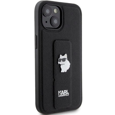 Karl Lagerfeld Gripstand Saffiano Choupette Pins Dėklas skirtas iPhone 15 - Juodas 3