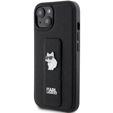 Karl Lagerfeld Gripstand Saffiano Choupette Pins Dėklas skirtas iPhone 15 Plus / 14 Plus - Juodas 1