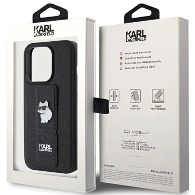 Karl Lagerfeld Gripstand Saffiano Choupette Pins Dėklas skirtas iPhone 15 Pro - Juodas 8