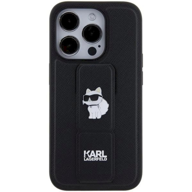 Karl Lagerfeld Gripstand Saffiano Choupette Pins Dėklas skirtas iPhone 15 Pro Max - Juodas 3