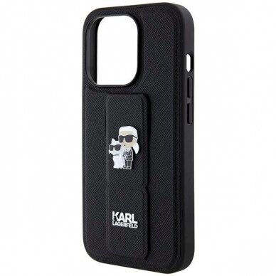 Karl Lagerfeld Gripstand Saffiano Karl&amp;Choupette Pins Dėklas skirtas iPhone 13 Pro / 13 - Juodas 5