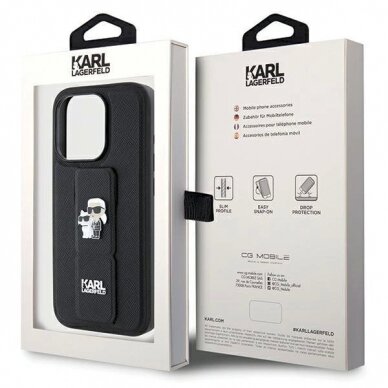 Karl Lagerfeld Gripstand Saffiano Karl&amp;Choupette Pins Dėklas skirtas iPhone 13 Pro / 13 - Juodas 7