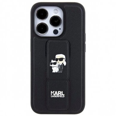 Karl Lagerfeld Gripstand Saffiano Karl&amp;Choupette Pins Dėklas skirtas iPhone 13 Pro Max - Juodas 2