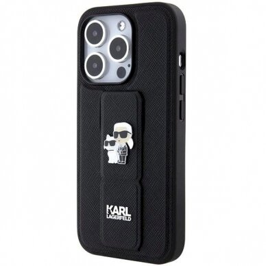 Karl Lagerfeld Gripstand Saffiano Karl&amp;Choupette Pins Dėklas skirtas iPhone 14 Pro - Juodas 1