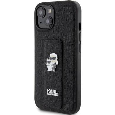 Karl Lagerfeld Gripstand Saffiano Karl&amp;Choupette Pins Dėklas skirtas iPhone 15 - Juodas 1