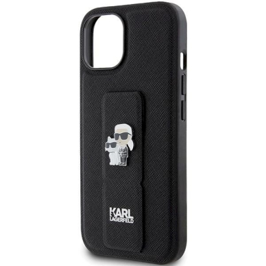 Karl Lagerfeld Gripstand Saffiano Karl&amp;Choupette Pins Dėklas skirtas iPhone 15 - Juodas 5