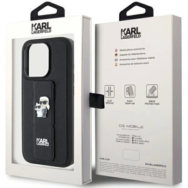 Karl Lagerfeld Gripstand Saffiano Karl&amp;Choupette Pins Dėklas skirtas iPhone 15 Pro - Juodas 8