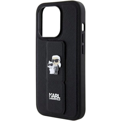 Karl Lagerfeld Gripstand Saffiano Karl&amp;Choupette Pins Dėklas skirtas iPhone 15 Pro Max - Juodas 6