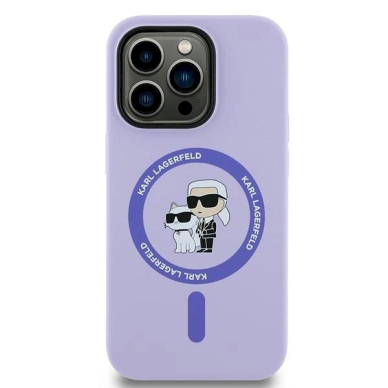 Karl Lagerfeld HC MagSafe Silicone Karl&amp;Choupette Heads Ring Dėklas iPhone 14 Pro - violetinis 2