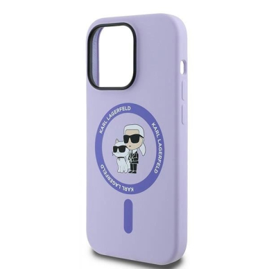 Karl Lagerfeld HC MagSafe Silicone Karl&amp;Choupette Heads Ring Dėklas iPhone 14 Pro - violetinis 5