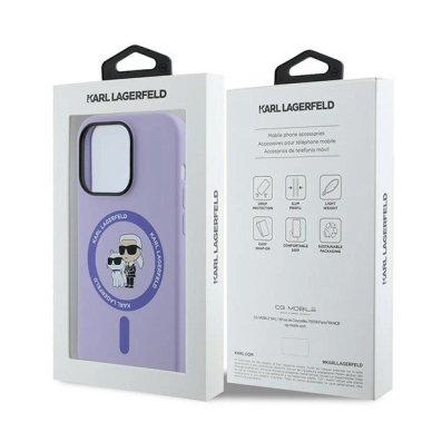 Karl Lagerfeld HC MagSafe Silicone Karl&amp;Choupette Heads Ring Dėklas iPhone 14 Pro - violetinis 7