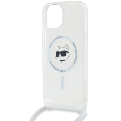 Karl Lagerfeld IML Choupette Head  Cord MagSafe dėklas iPhone 13 / 14 / 15 - Permatomas 4