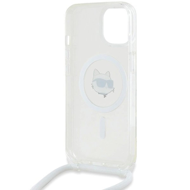 Karl Lagerfeld IML Choupette Head  Cord MagSafe dėklas iPhone 13 / 14 / 15 - Permatomas 5