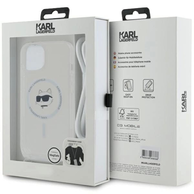 Karl Lagerfeld IML Choupette Head  Cord MagSafe dėklas iPhone 14 / 13 / 15 - Permatomas 6