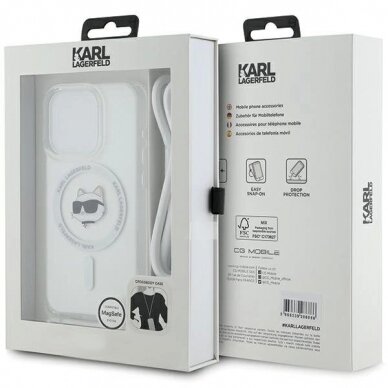 Karl Lagerfeld IML Choupette Head  Cord MagSafe dėklas iPhone 14 Pro Max - Permatomas 6