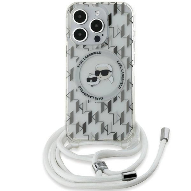 Karl Lagerfeld IML Crossbody Monogram Karl  Choupette Head MagSafe dėklas iPhone 15 Pro - Permatomas