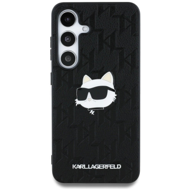 Karl Lagerfeld Leather Monogram Pin Logo Choupette Head Samsung Galaxy S25 Dėklas Juodas 2