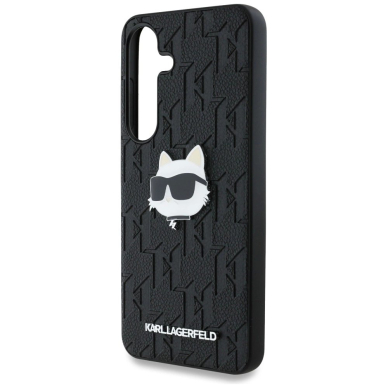 Karl Lagerfeld Leather Monogram Pin Logo Choupette Head Samsung Galaxy S25 Dėklas Juodas 5