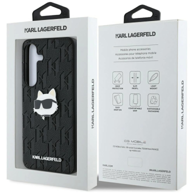 Karl Lagerfeld Leather Monogram Pin Logo Choupette Head Samsung Galaxy S25 Dėklas Juodas 7