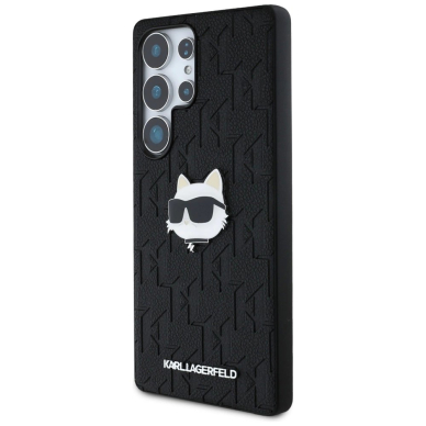 Karl Lagerfeld Leather Monogram Pin Logo Choupette Head Samsung Galaxy S25 Ultra Dėklas Juodas 1