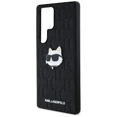 Karl Lagerfeld Leather Monogram Pin Logo Choupette Head Samsung Galaxy S25 Ultra Dėklas Juodas 5