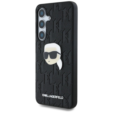 Karl Lagerfeld Leather Monogram Pin Logo Karl Head Samsung Galaxy S25 Dėklas Juodas 1