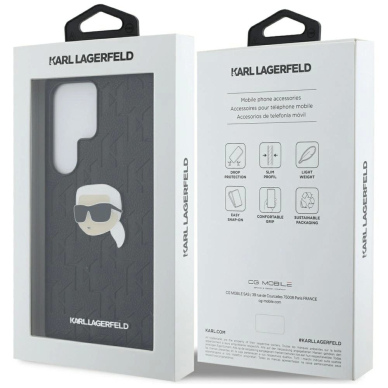 Karl Lagerfeld Leather Monogram Pin Logo Karl Head Samsung Galaxy S25 Ultra Dėklas Juodas 7