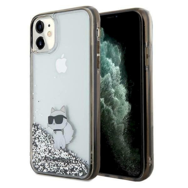 Karl Lagerfeld Liquid Glitter Choupette dėklas skirtas iPhone 11 / Xr - Permatomas