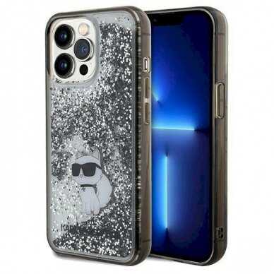 Karl Lagerfeld Liquid Glitter Choupette dėklas skirtas iPhone 13 Pro Max - Permatomas