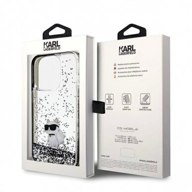 Karl Lagerfeld Liquid Glitter Choupette dėklas skirtas iPhone 14 Pro Max - Permatomas 7