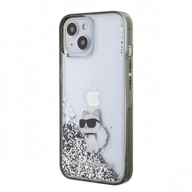 Karl Lagerfeld Liquid Glitter Choupette dėklas skirtas iPhone 15 - Permatomas 1