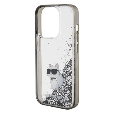 Karl Lagerfeld Liquid Glitter Choupette dėklas skirtas iPhone 15 Pro - Permatomas 5