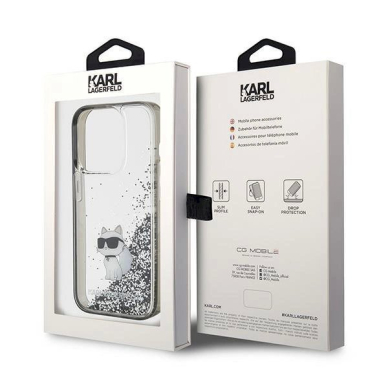 Karl Lagerfeld Liquid Glitter Choupette dėklas skirtas iPhone 15 Pro - Permatomas 7