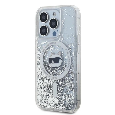 Karl Lagerfeld Liquid Glitter Choupette Head MagSafe dėklas iPhone 15 Pro - Permatomas 1