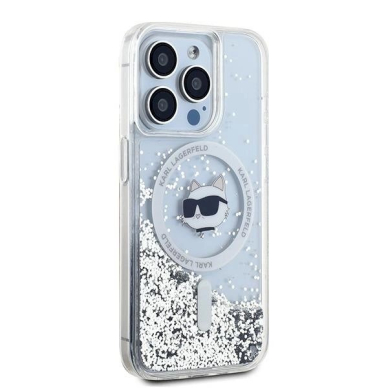 Karl Lagerfeld Liquid Glitter Choupette Head MagSafe dėklas iPhone 15 Pro - Permatomas 3