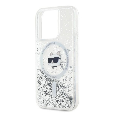 Karl Lagerfeld Liquid Glitter Choupette Head MagSafe dėklas iPhone 15 Pro - Permatomas 5